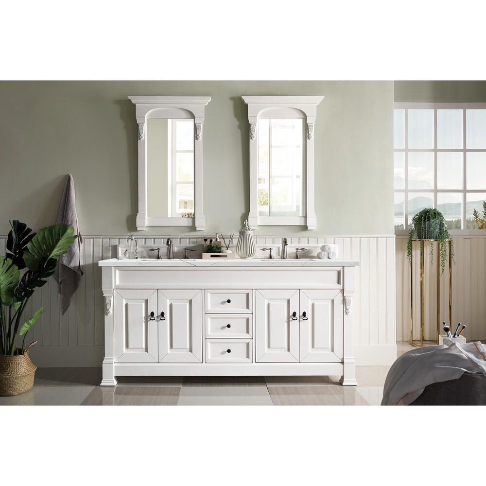 James Martin Vanities Brookfield 72&quot; Double Bathroom Vanity in Bright White with 3 cm Ethereal Noctis Quartz Top and Rectangle Sink, , large