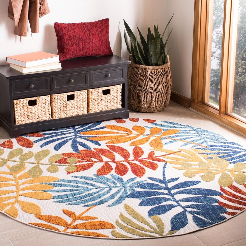 Safavieh Cabana CBN814A 3&#39; Round Creme and Red Indoor/Outdoor Area Performance Rug, , large