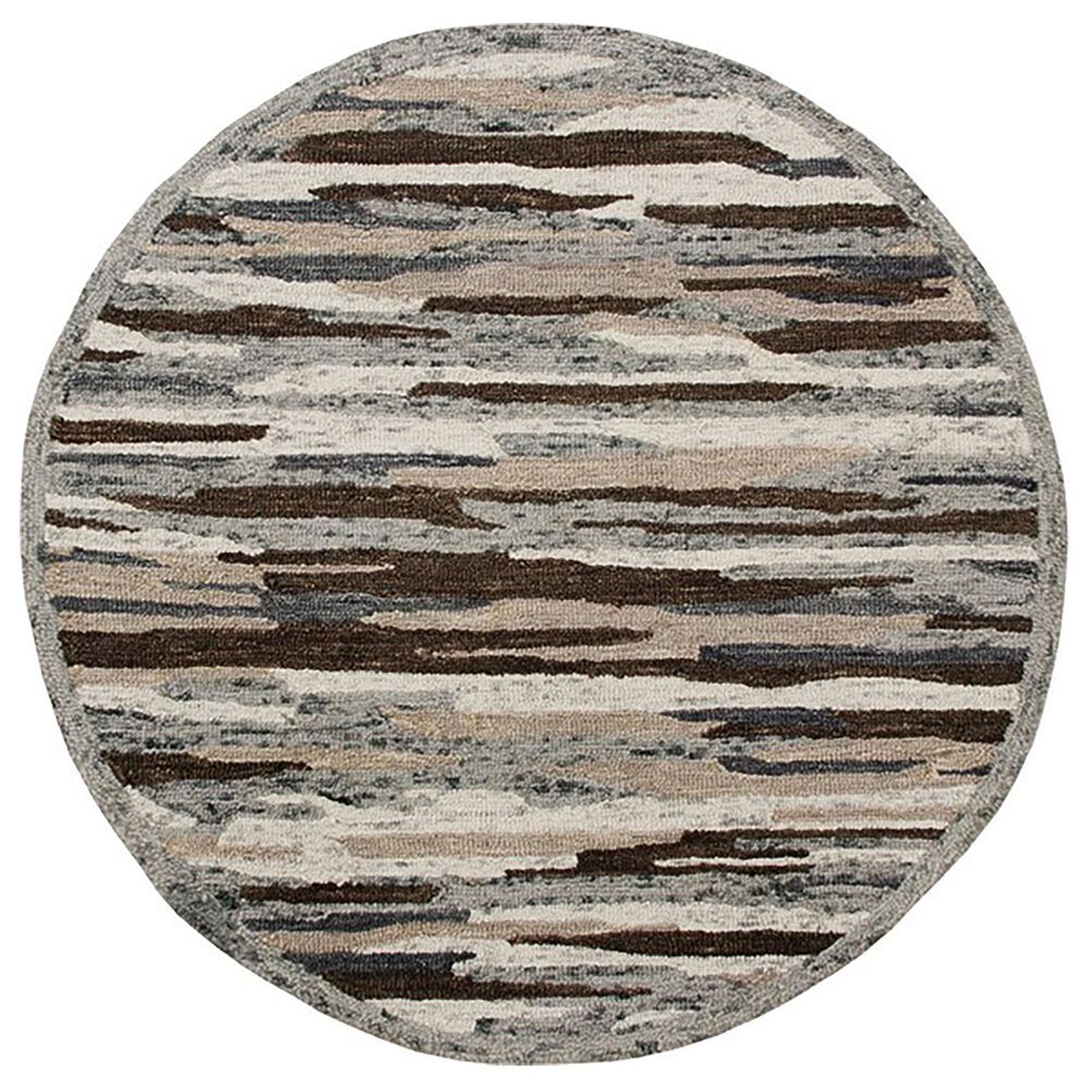 L&R Resources Sinuous Distressed Cabin Camouflage 4" Round Gray, Brown and Tan Area Rug, , large