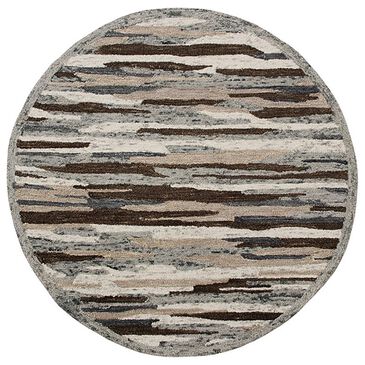 L&R Resources Sinuous Distressed Cabin Camouflage 4" Round Gray, Brown and Tan Area Rug, , large