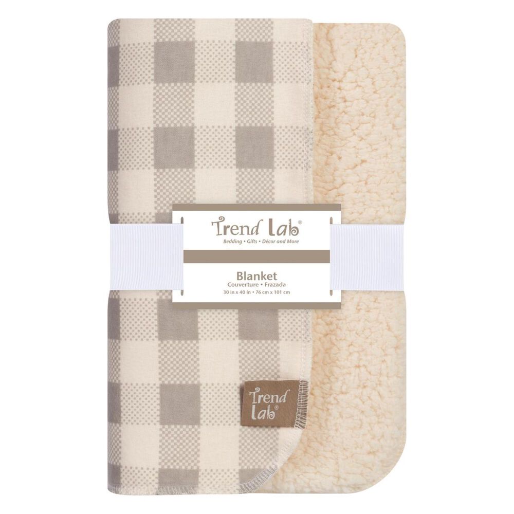 Trend Lab LLC Gray and Cream Buffalo Check Flannel and Faux Shearling Blanket, , large
