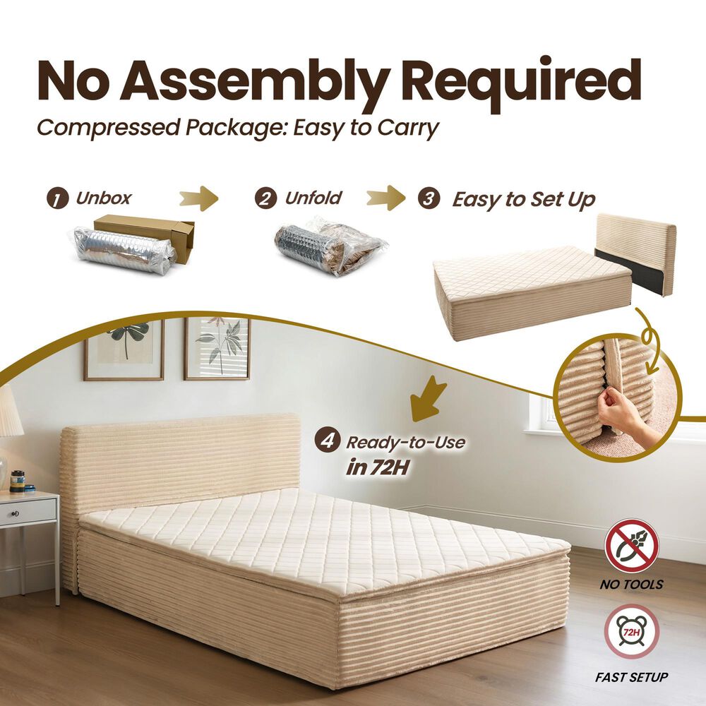 HOMLUX Plush Queen Mattress with Beige Headboard, , large
