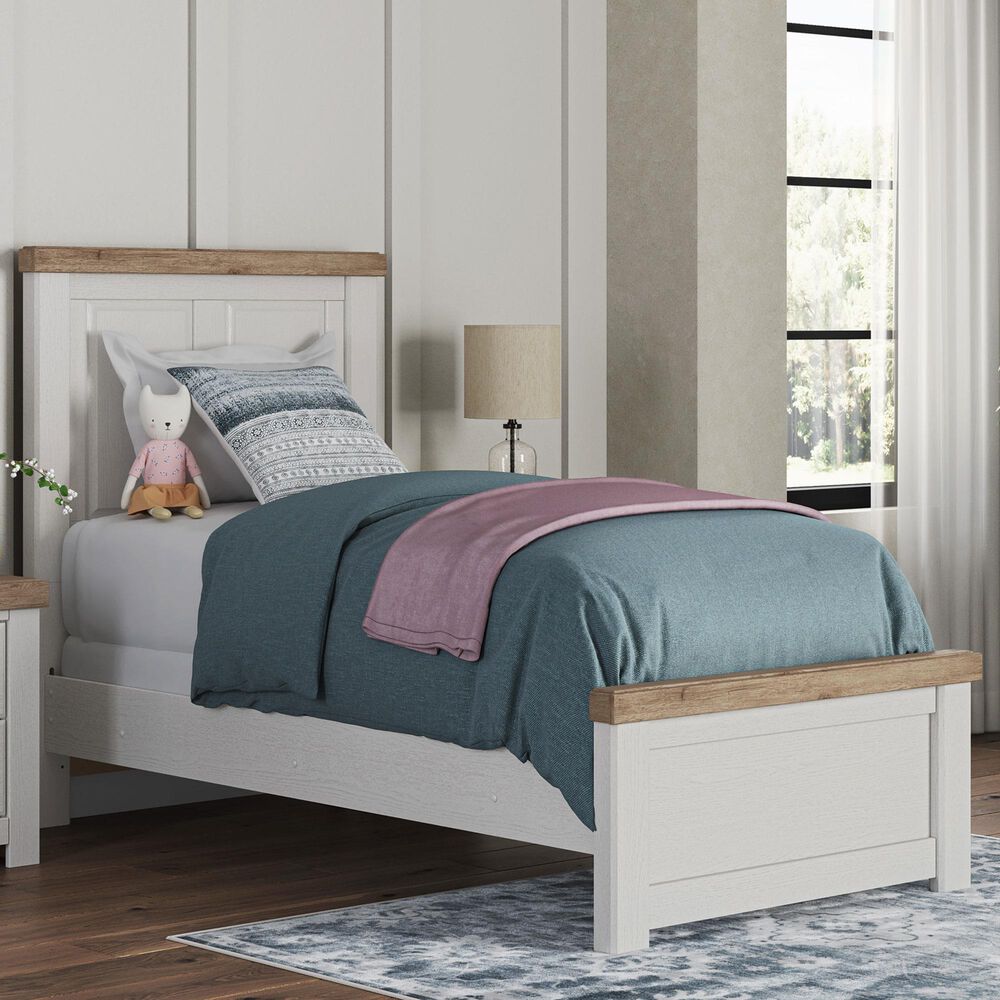 Ashley Rustic Twin Panel Bed in White and Brown, , large