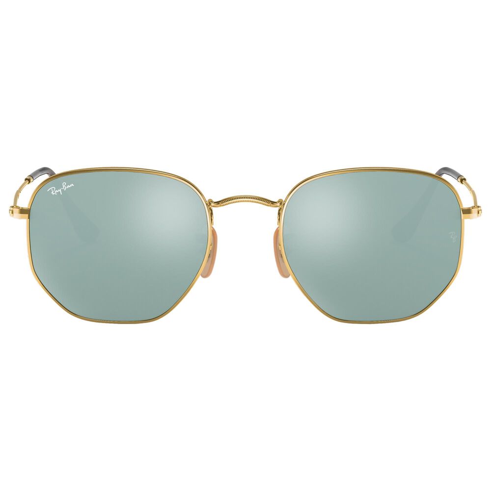 Ray-Ban Hexagonal Flat Lenses Sunglasses with Silver Lenses in Polished Gold, , large