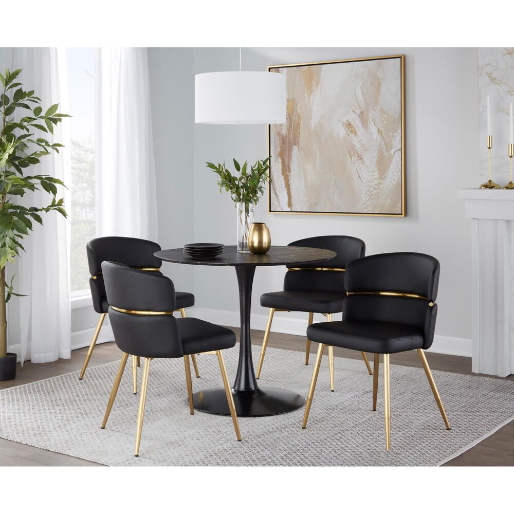 Lumisource Cinch Side Chair with Black Faux Leather Cushion in Gold &#40;Set of 2&#41;, , large