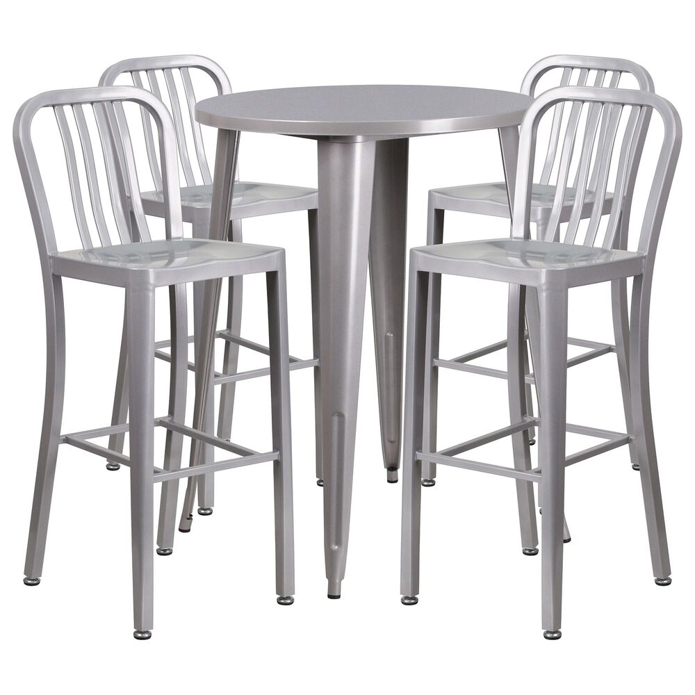 Flash Furniture 5-Piece Metal Bar Table Set with Backed Stools in Silver, , large