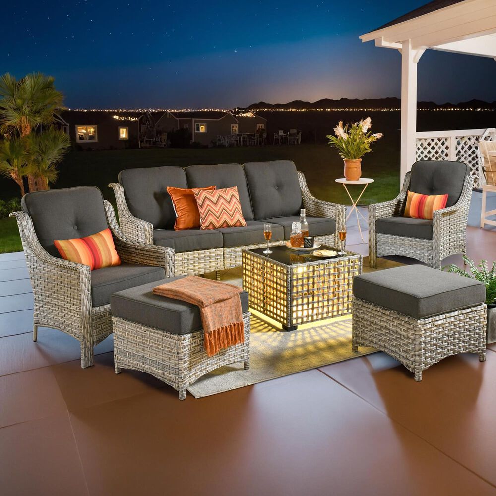 HOMLUX 6-Piece Patio Conversation Set with Coffee Table in Black, , large