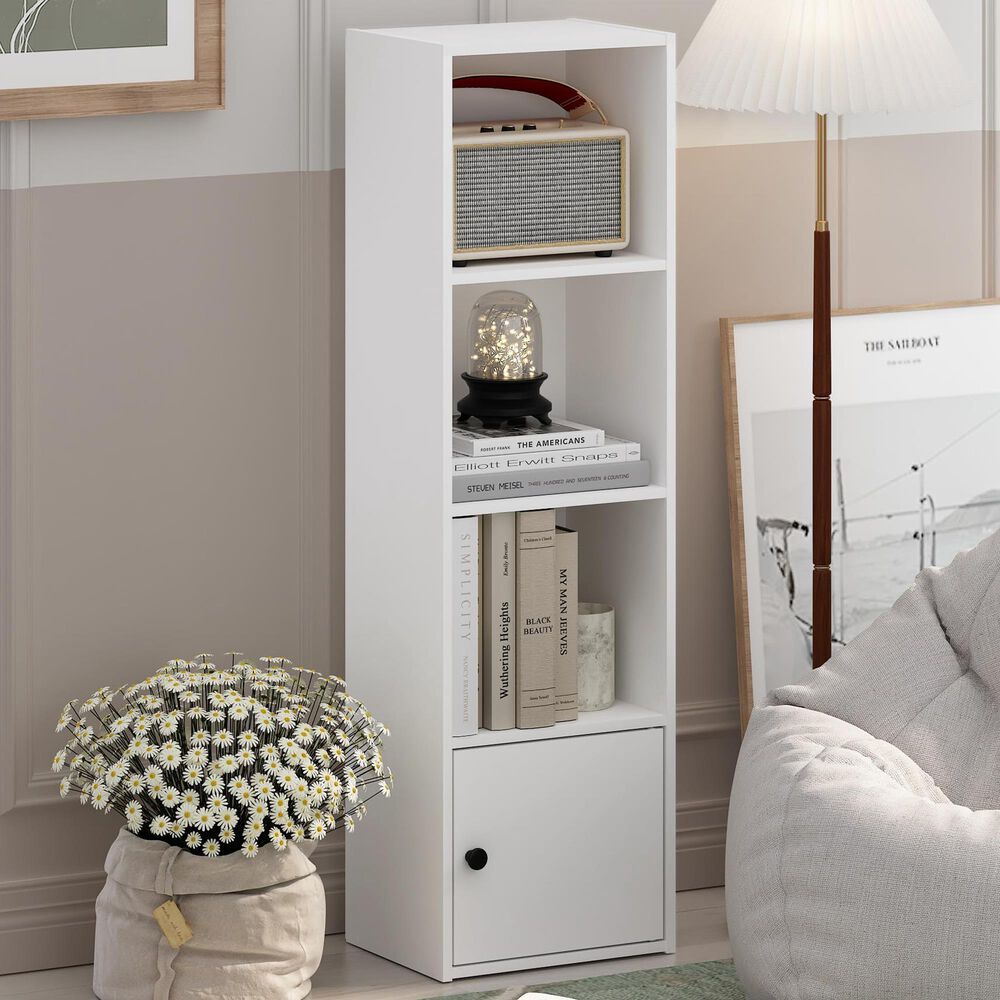 HOMLUX 4-Tier Shelf Bookcase with Door Storage Cabinet in White, , large