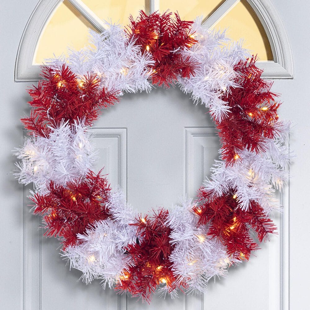 The Gerson Company 24&quot; Pre-Lit Artificial Pine Christmas Wreath with Multicolor LED Lights in Red and White, , large