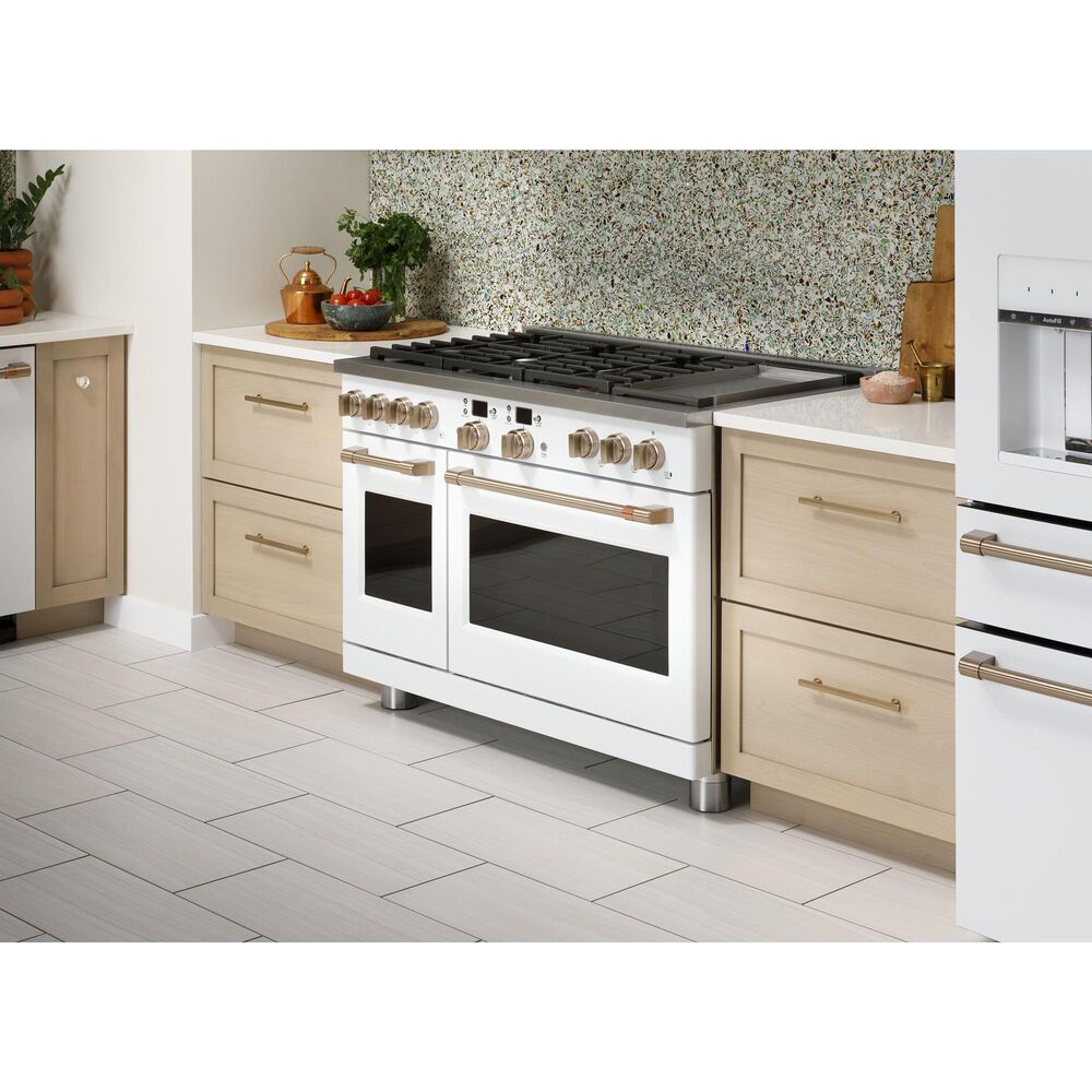 Cafe 8.25 Cu. Ft. Freestanding Dual Fuel Range with Double Oven in Matte White and Brushed Bronze, , large
