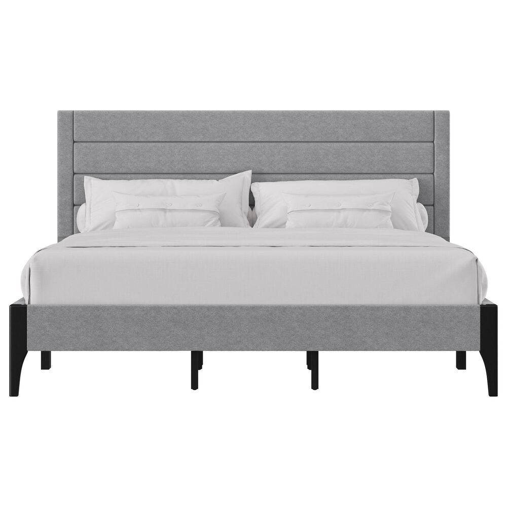Richlands Furniture Maryhill King Platform Bed with Light Gray Upholstery in Black, , large