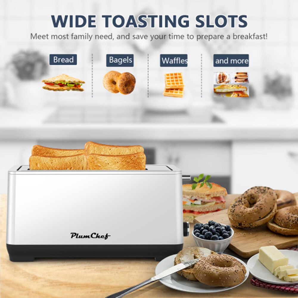 HOMLUX 4-Slice Toaster with 6 Browning Settings in Silver, , large