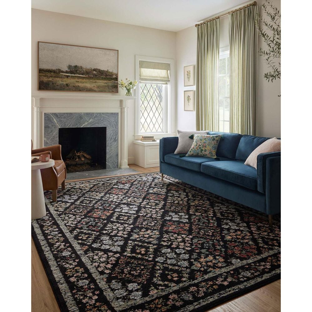 Rifle Paper Co. x Loloi Laurel Parquet 6&#39;6&quot; x 9&#39;2&quot; Black Area Rug, , large