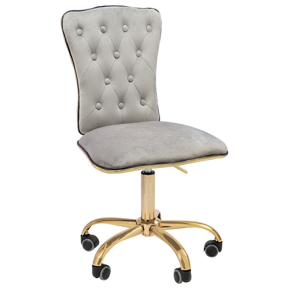 Impressions Vanity Elise Tufted Vanity Chair with Cool Grey Cushion in Gold, , large