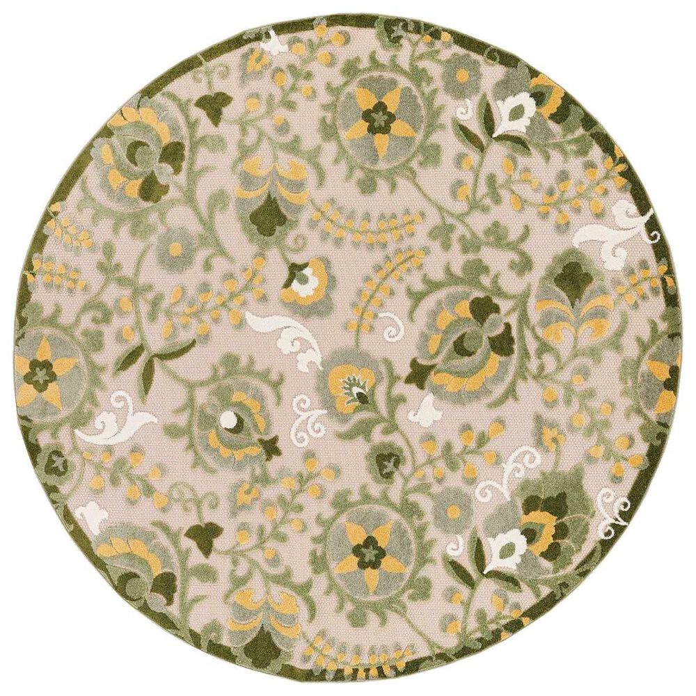 Nourison Aloha ALH17 5"3" Round Ivory and Green Indoor/Outdoor Area Rug, , large