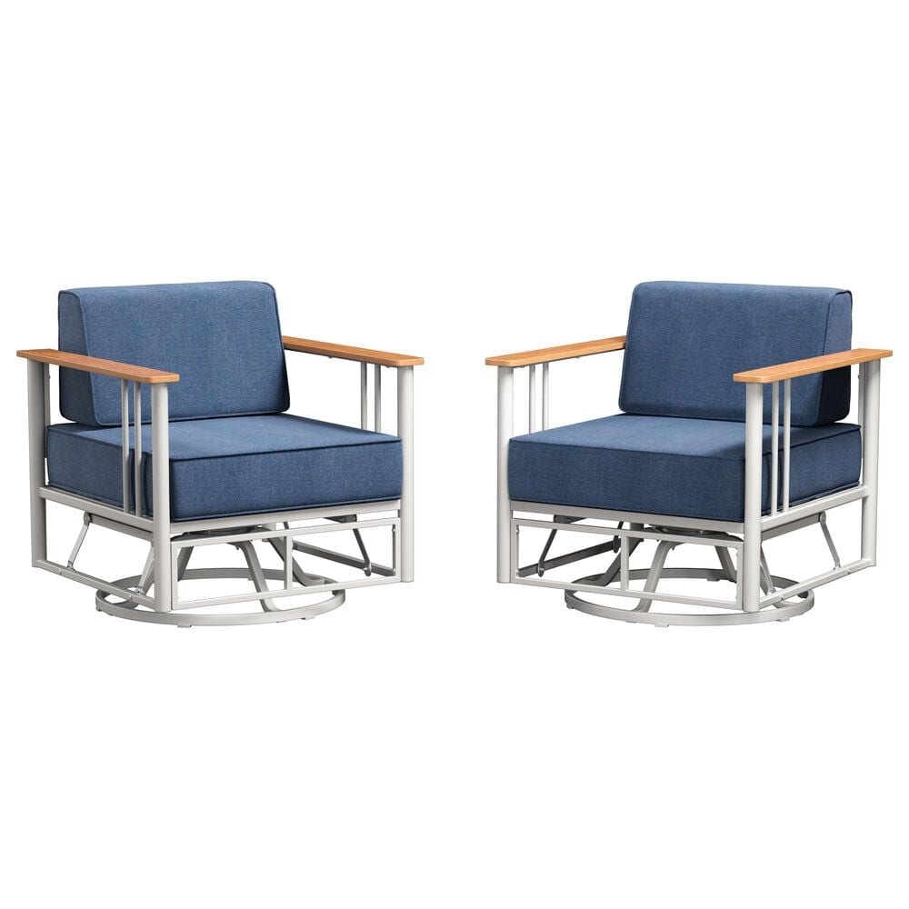 Sunwell Garden Patio Swivel Glider Chair with White Frame in Blue (Set of 2), , large