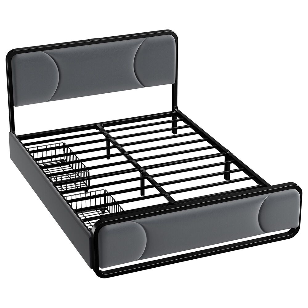 HOMLUX Full Upholstered Platform Storage Bed Frame in Gray, , large