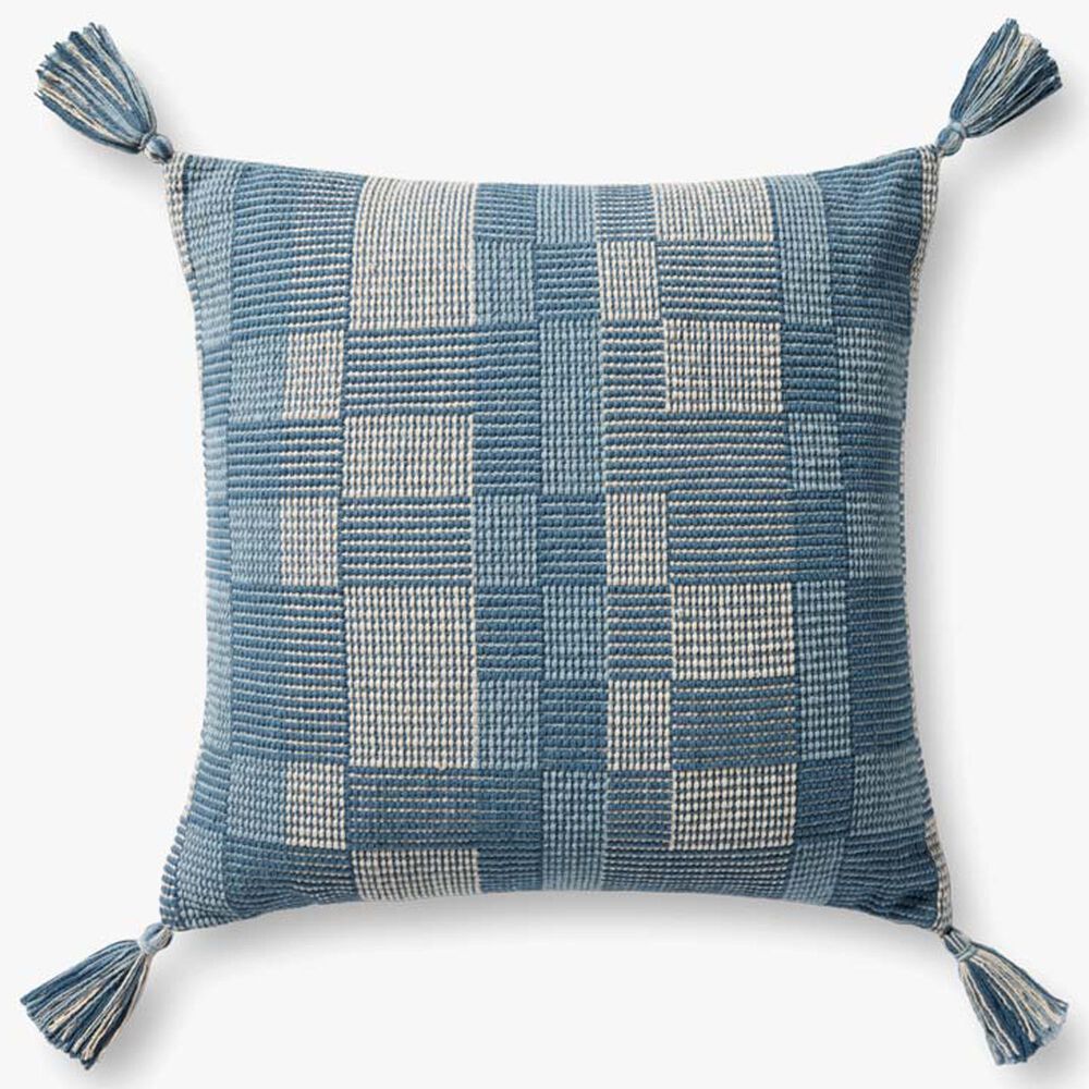 Loloi 20" Square Throw Pillow in Blue and Beige, , large
