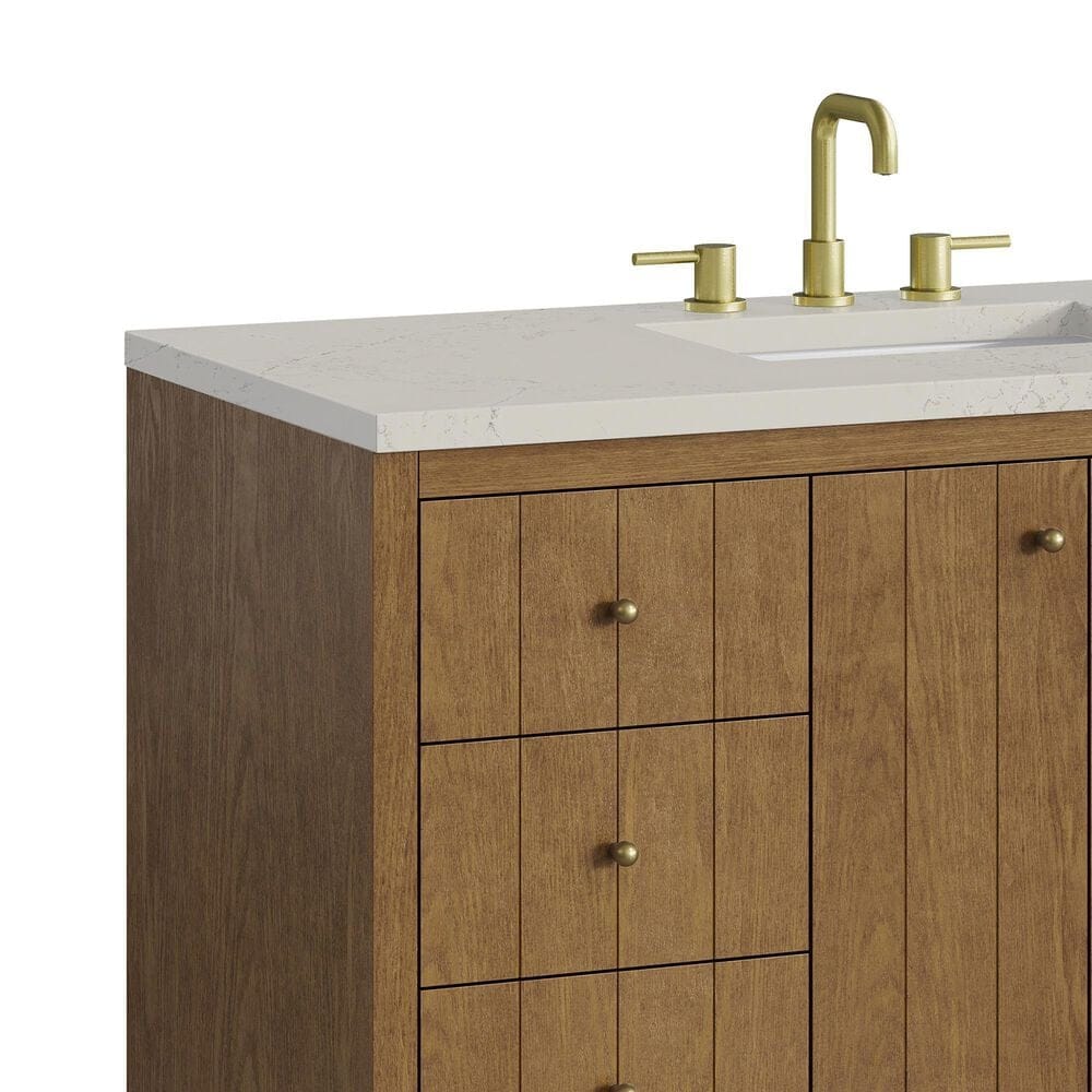 James Martin Hudson 48" Single Bathroom Vanity in Honey Oak with 3 cm Siberian Silestone Top, Rectangular Sink and FreePower Wireless Charger, , large