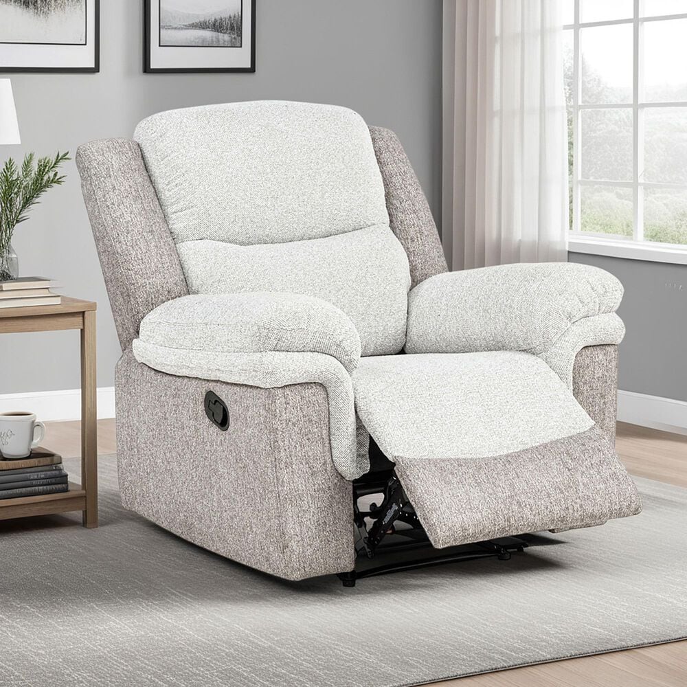 Linon Home Decor Wrenlee Manual Recliner in Tan and Beige, , large
