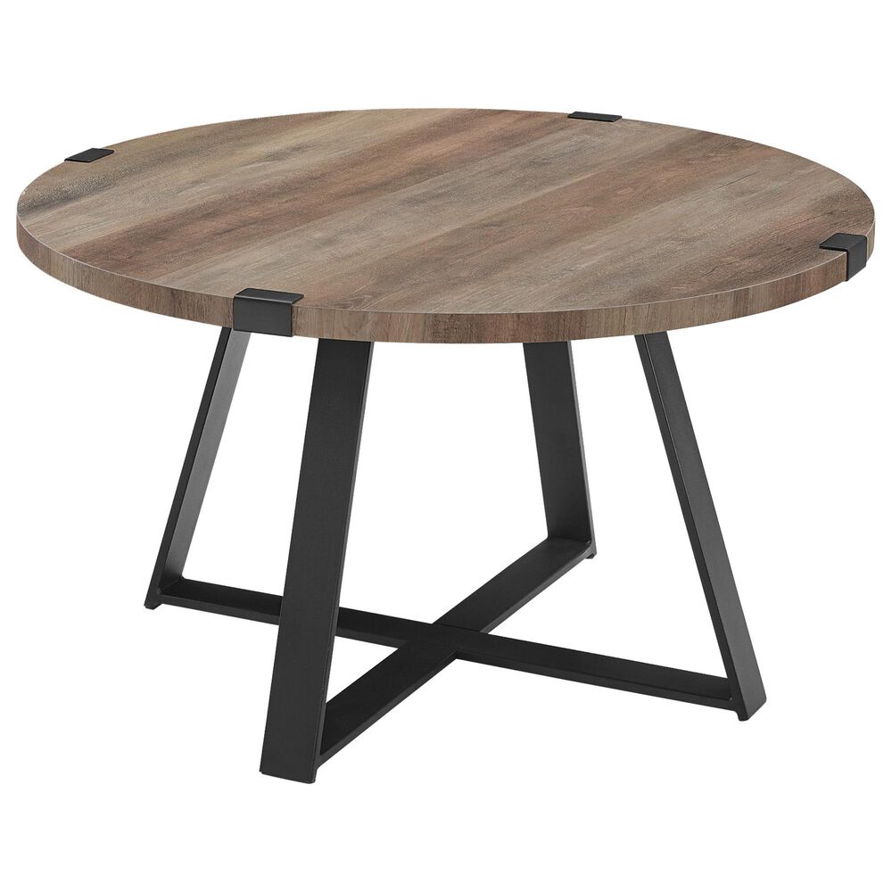Walker Edison Metal Wrap Coffee Table in Grey Wash and Black, , large