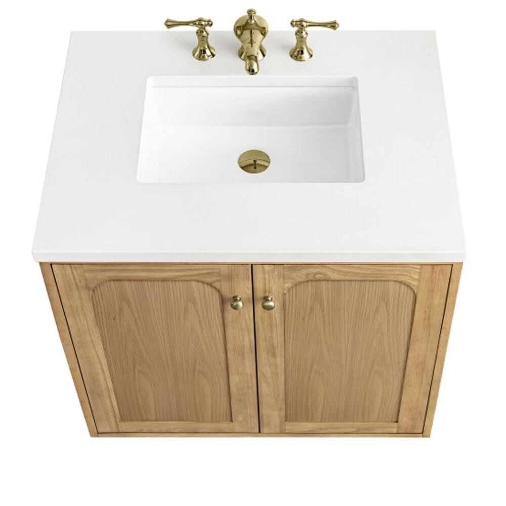 James Martin Vanities Laurent 30&quot; Single Bathroom Vanity in Light Natural Oak with 3 cm White Zeus Quartz Top and Rectangular Sink, , large