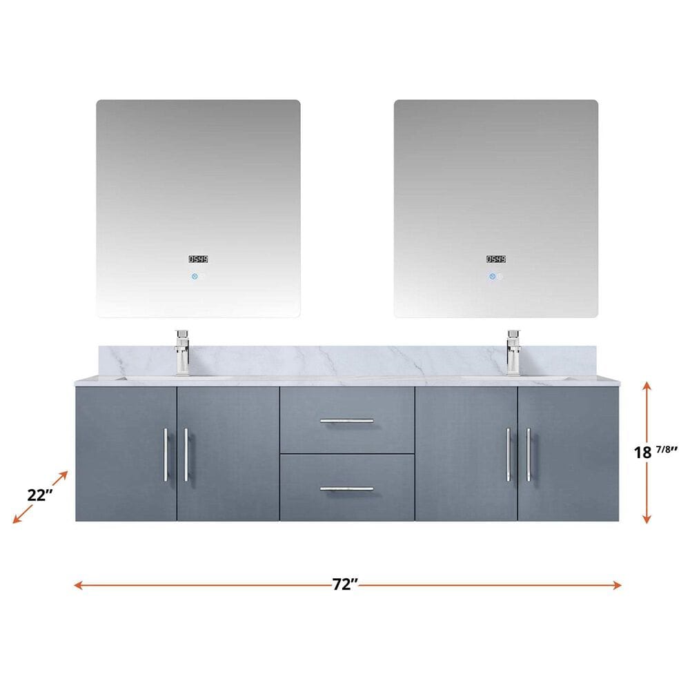 Lexora Home Geneva 72&quot; Double Bathroom Vanity in Dark Grey with 2 cm White Carrara Marble Top and Rectangular Sinks, , large