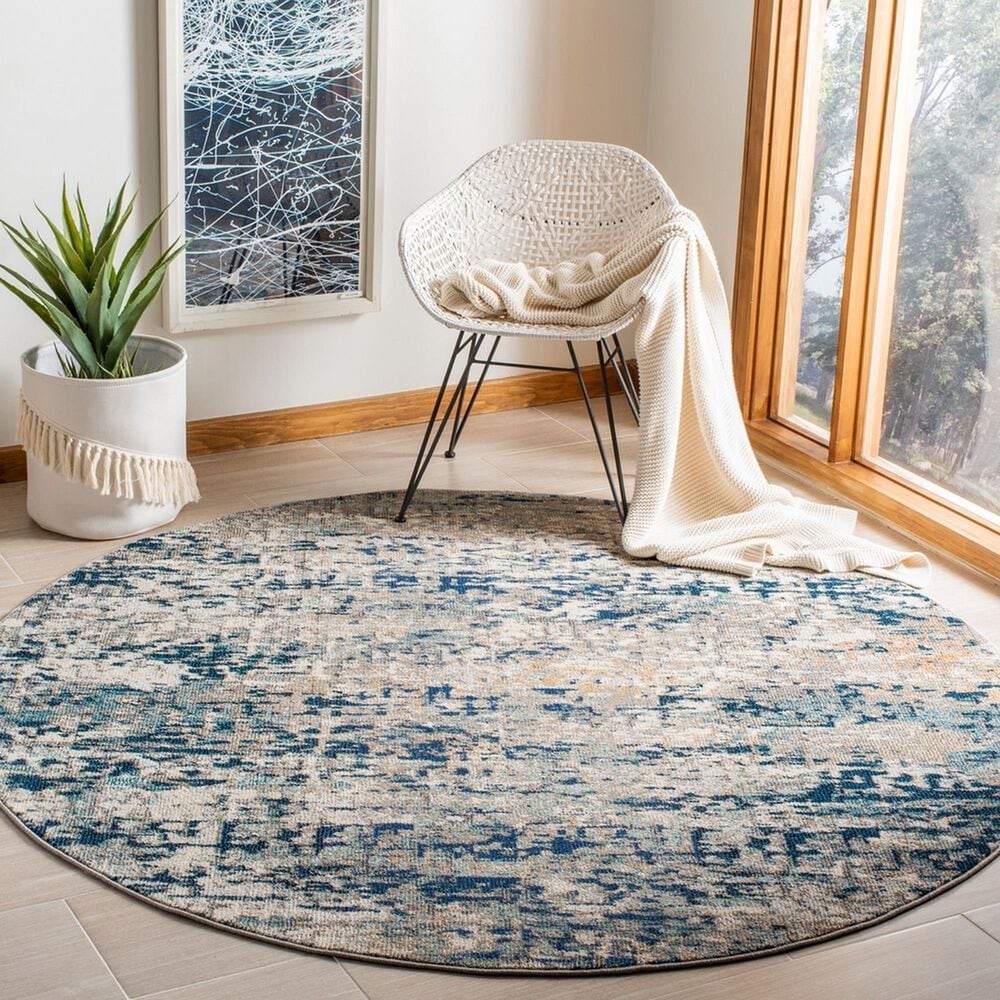 Safavieh Madison Grey and Blue 8&#39; Round Area Rug, , large