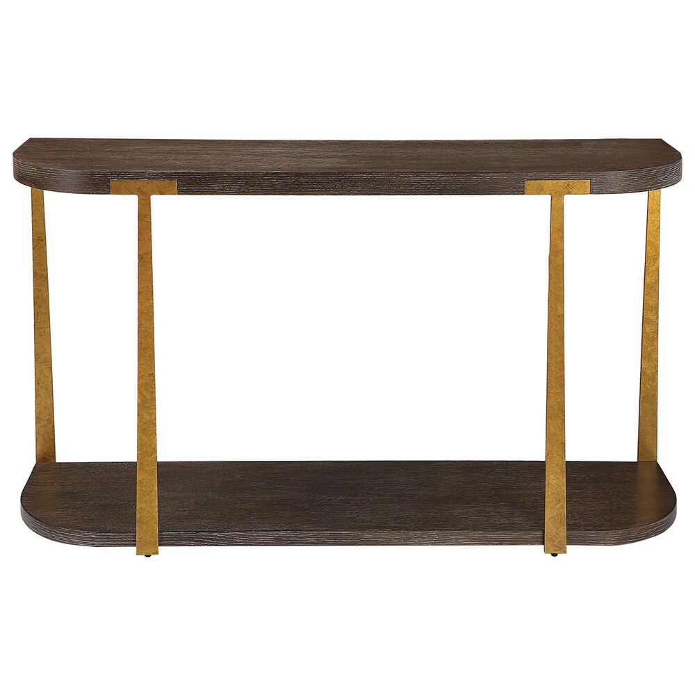 Uttermost Palisade Console Table in Coffee Oak and Antique Gold, , large