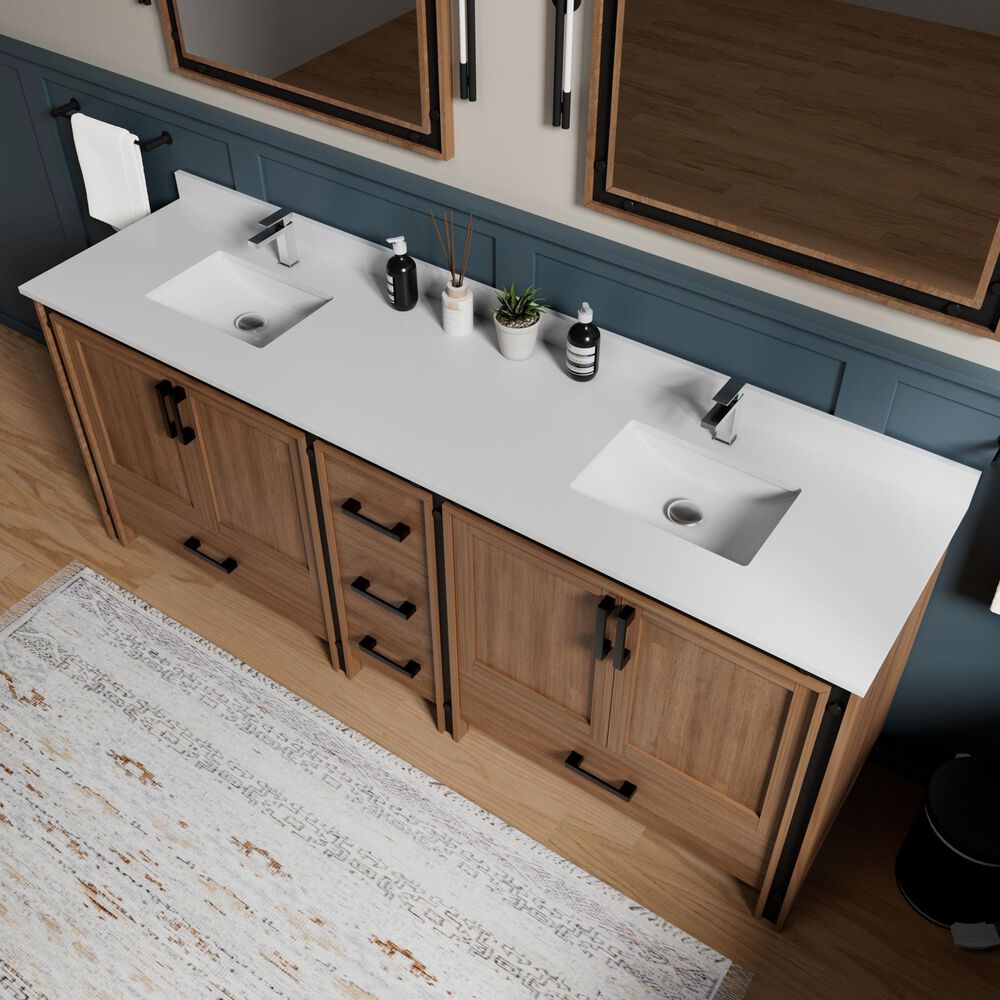 Lexora Home Ziva 84" Double Bathroom Vanity in Rustic Barnwood with 2 cm White Quartz Top and Rectangular Sinks, , large