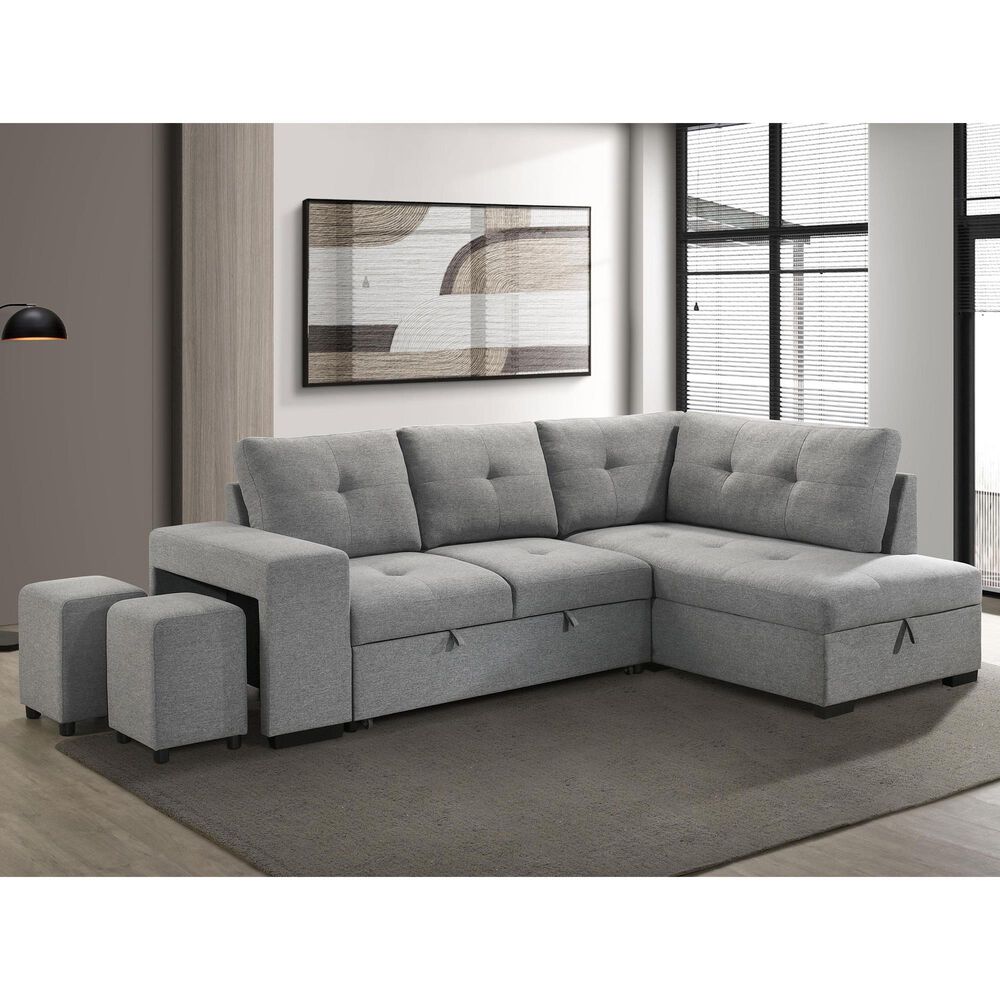 Coaster Roanne Fabric Upholstered Sleeper Sectional Sofa Grey, , large