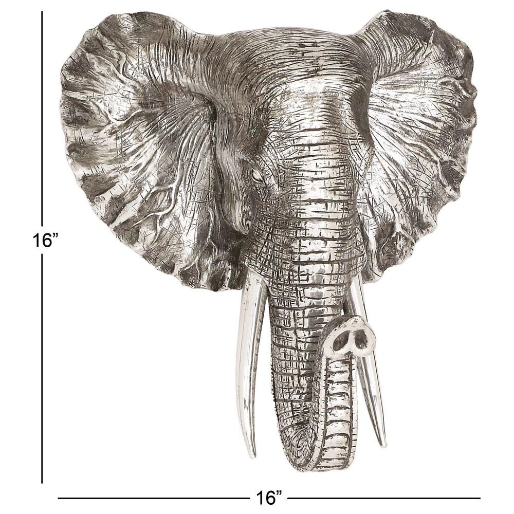 Maple and Jade 16" x 16" Eclectic Elephant Head Wall Decor in Silver, , large