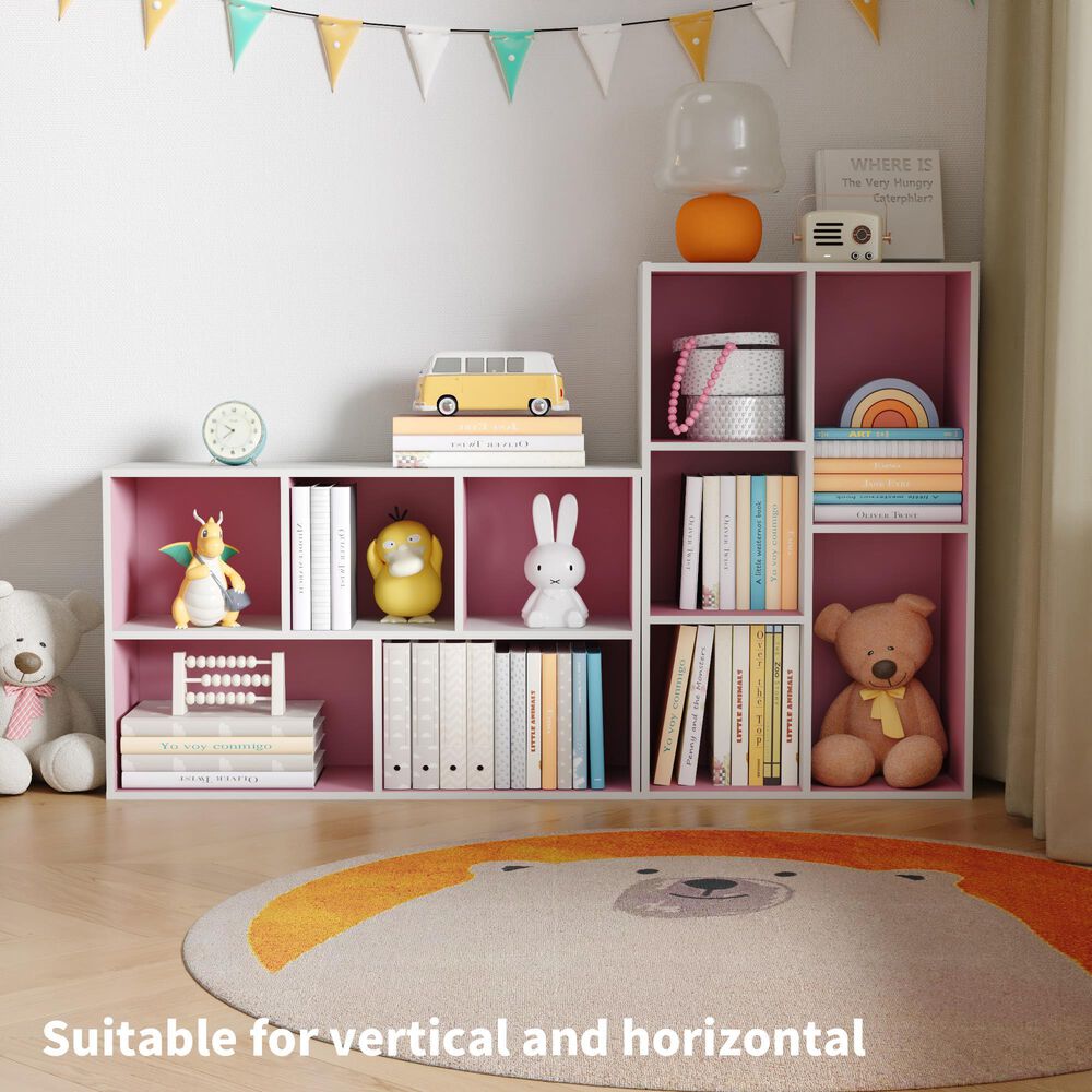 HOMLUX 5-Cube Reversible Storage Bookshelf in White and Pink, , large