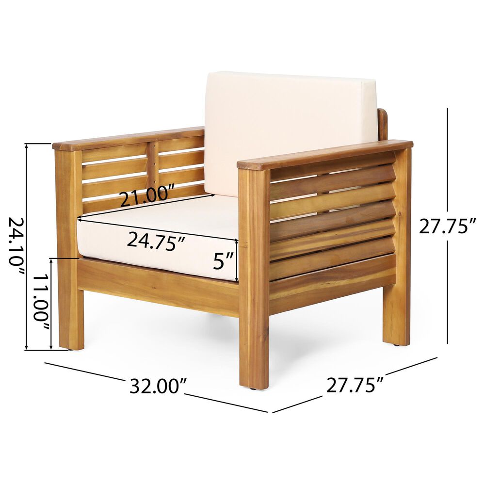 Hearth and Haven Outdoor Acacia Wood Club Chair with Beige Cushions in Teak, , large
