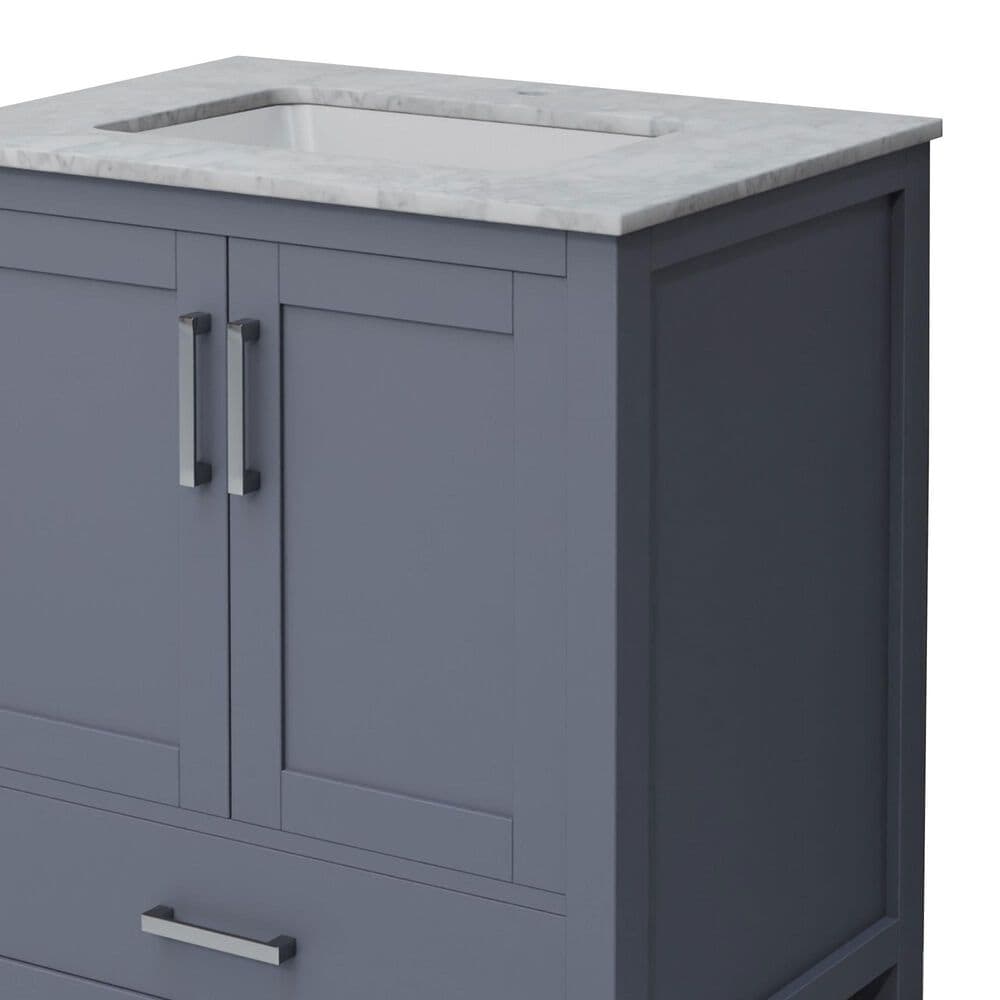 Lexora Home Jacques 30" Single Bathroom Vanity in Dark Grey with 2 cm White Carrara Marble Top and Rectangular Sink, , large