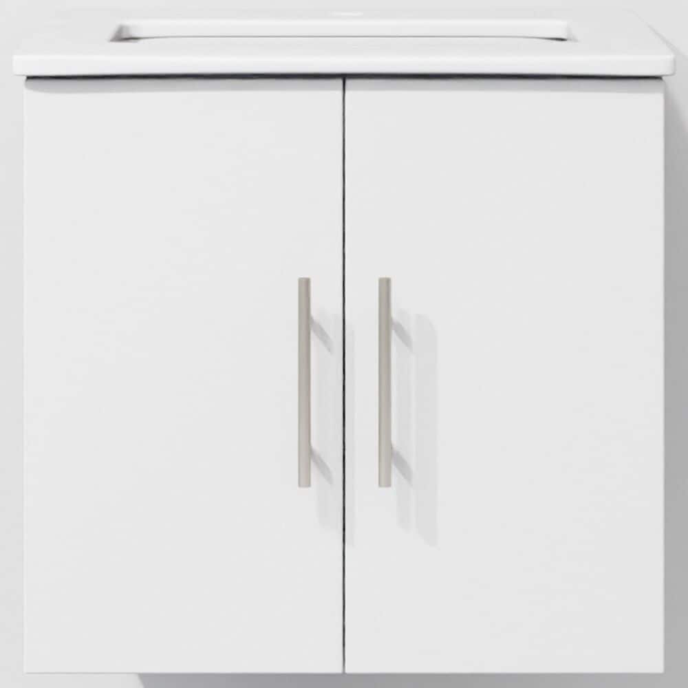 Lexora Home Geneva 24" Single Bathroom Vanity in Glossy White with 2 cm White Quartz Top and Rectangular Sink, , large