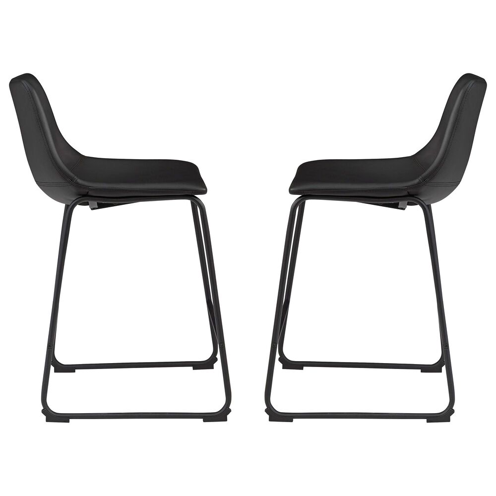 Ashley Centiar Upholstered Barstool in Black Faux Leather &#40;Set of 2&#41;, , large
