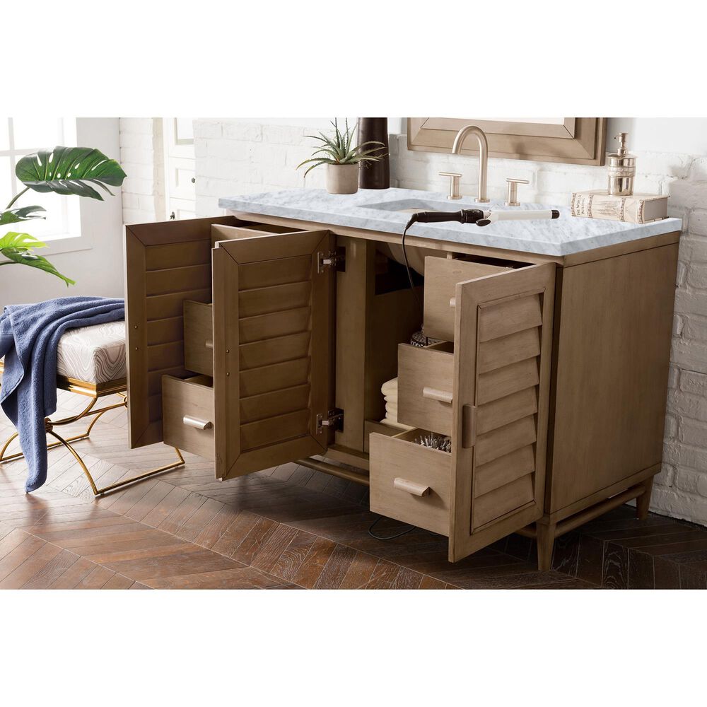 James Martin Vanities Portland 48&quot; Single Bathroom Vanity in Whitewashed Walnut with 3 cm Carrara White Marble Top and Rectangular Sink, , large