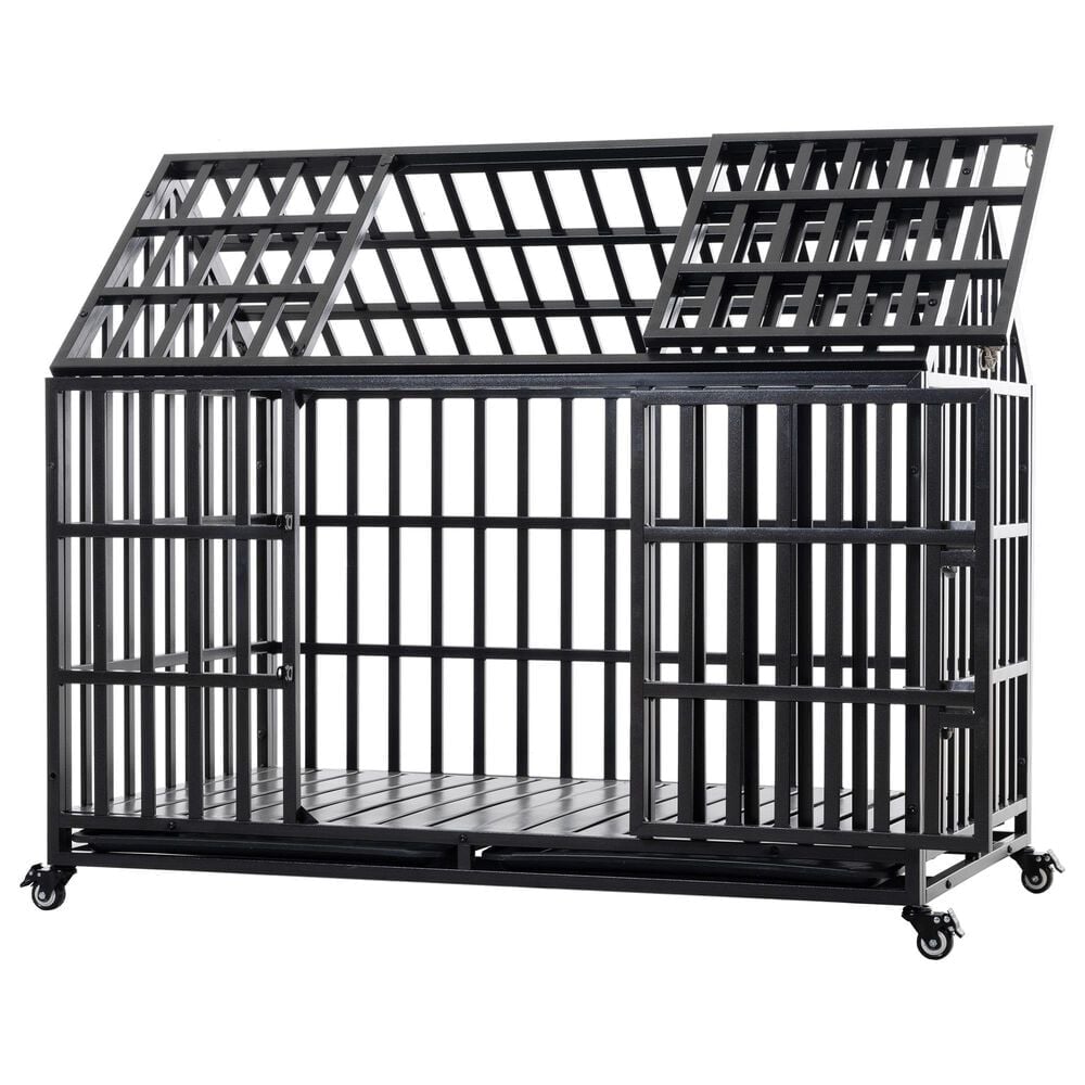 HOMLUX 52" Heavy Duty Dog Cage Pet Crate with Roof and Window on Roof in Black, , large