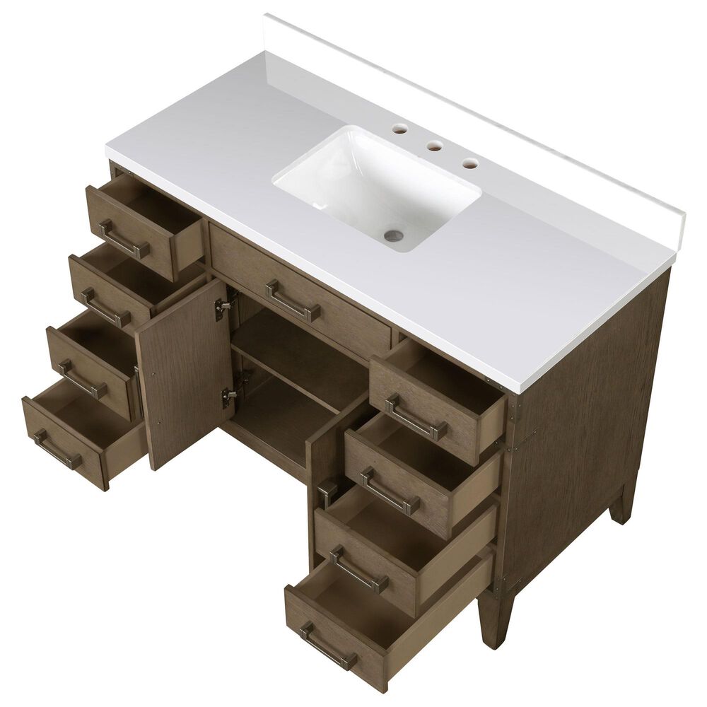 Lexora Home Laurel 48&quot; Single Bathroom Vanity in Grey Oak with White Quartz Top and Rectangular Sink, , large
