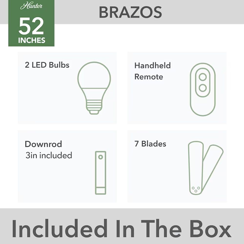 Hunter Brazos 52&quot; Integrated LED Indoor/Outdoor Ceiling Fan with Light and Remote in Matte Black, , large