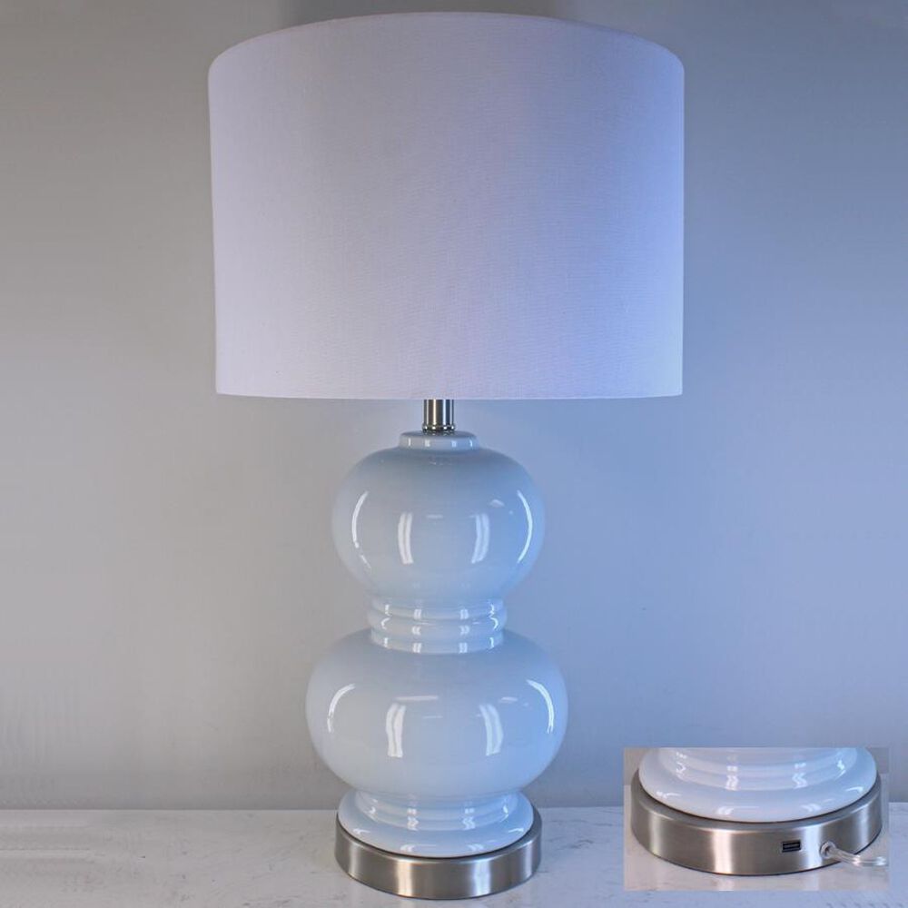 TLC Ceramic Table Lamp with USB in Light Blue, , large