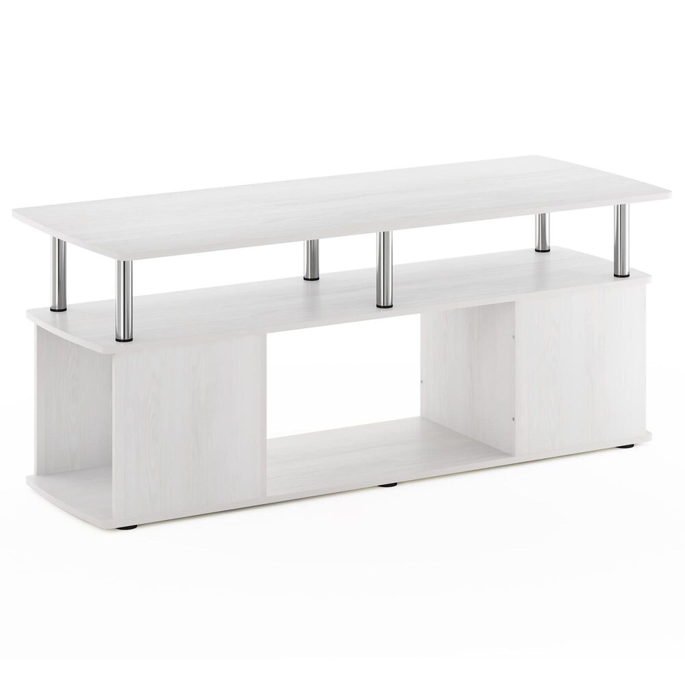 HOMLUX 47.2" Utility Design TV Stand with Open Storage Bookshelf in White Oak and Stainless Steel, , large
