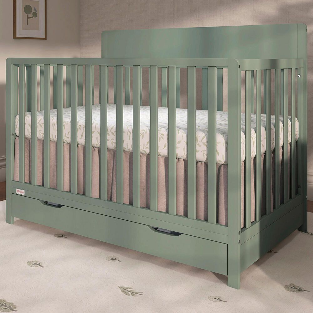 Evolur Meadowbrook 4-In-1 Convertible Crib with Drawer in Meadow Green, , large