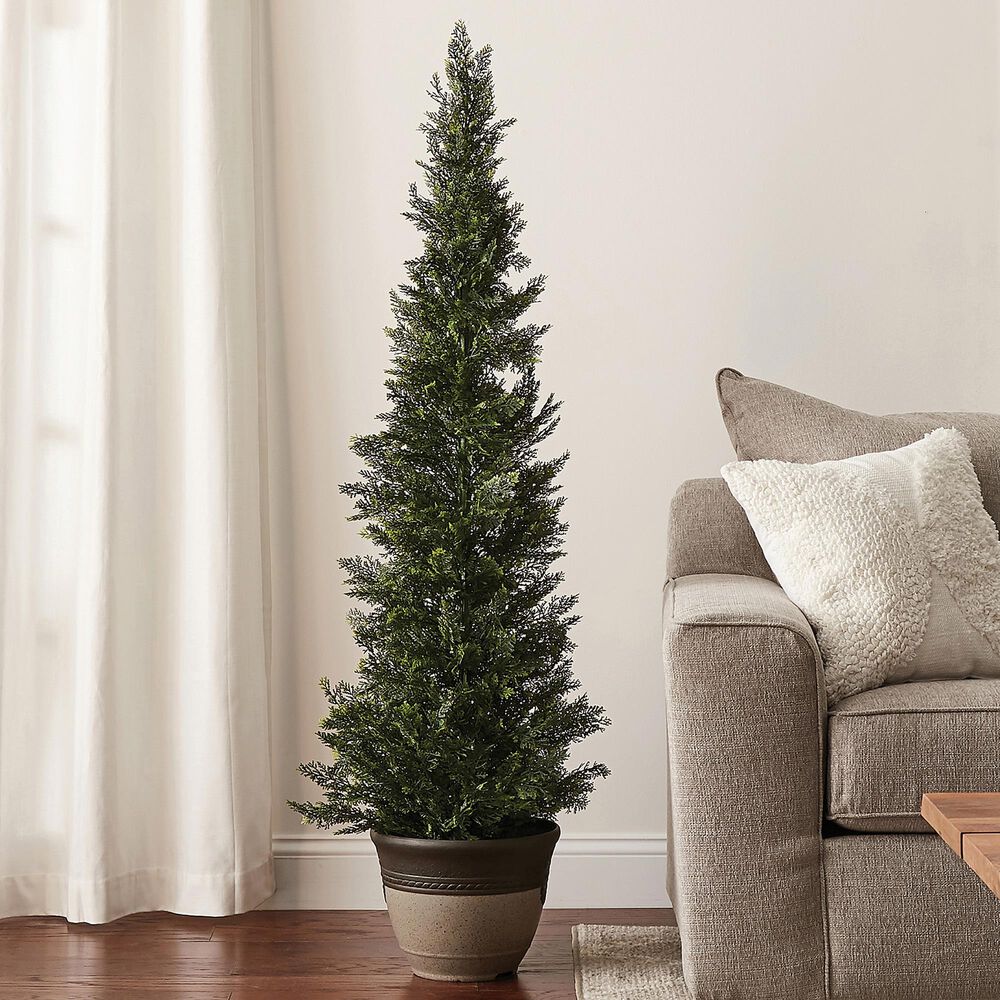 Timberlake 5' Artificial Cedar Topiary Tree with Pot in Green, , large