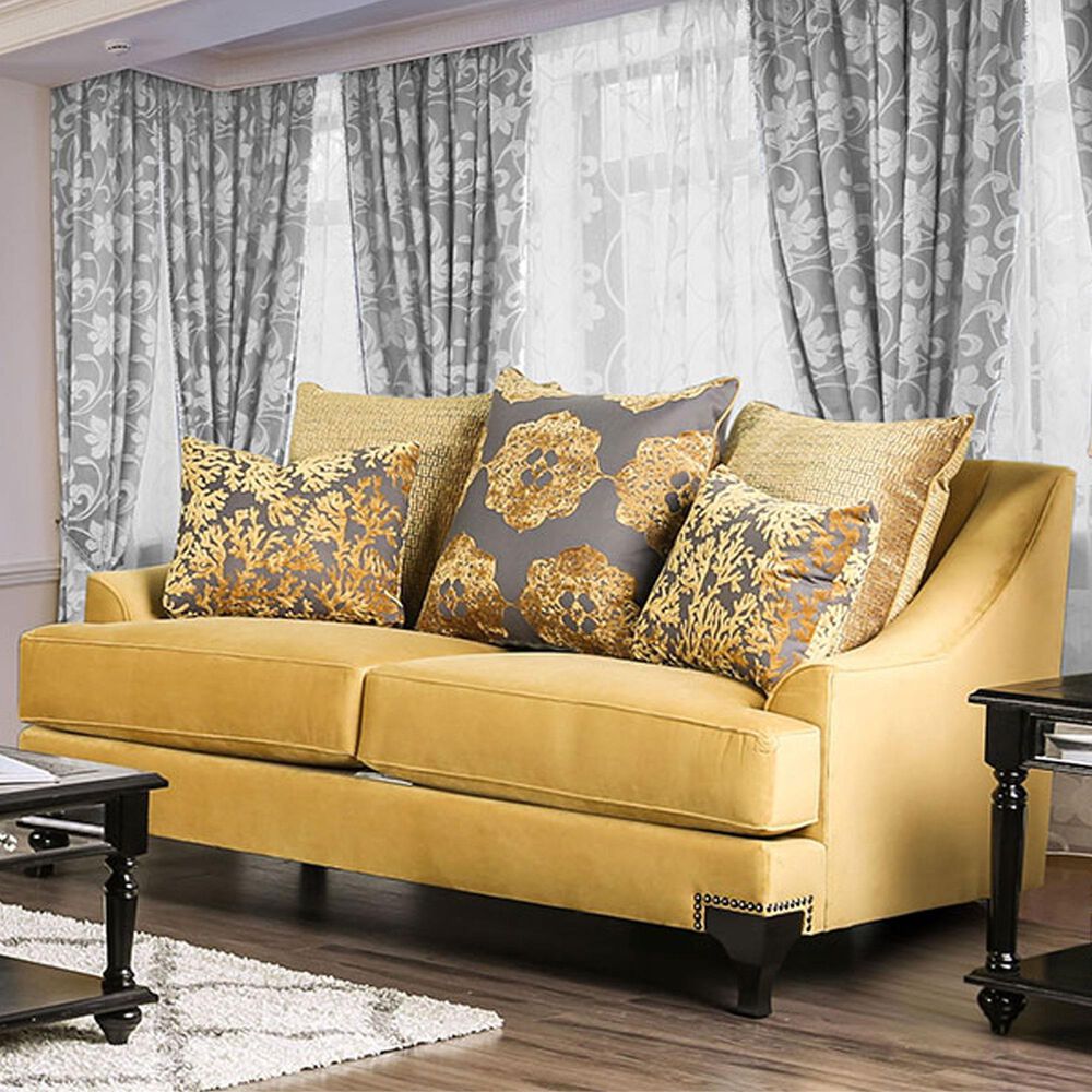 Furniture of America Atene 71&quot; Loveseat in Gold Velvet, , large