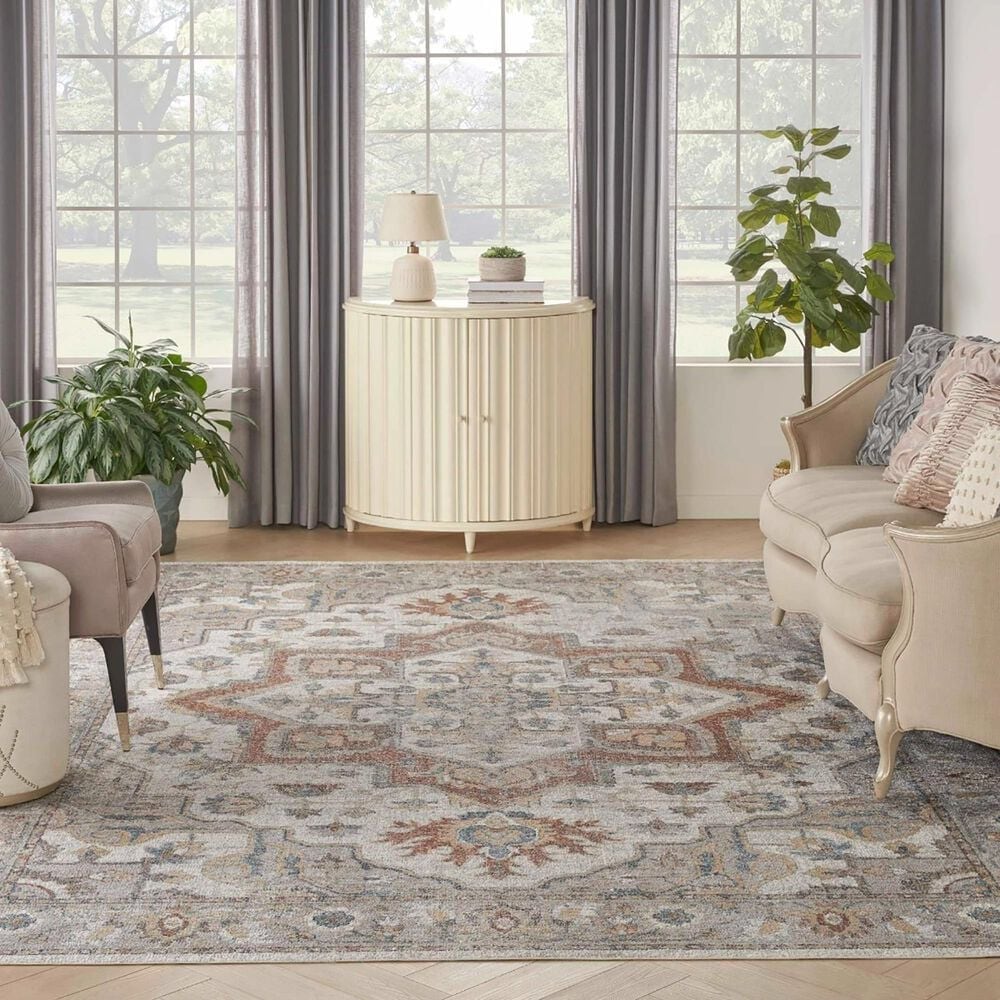 Nourison Astra Machine Washable ASW12 7&#39;10&quot; x 10&#39; Grey and Multicolor Area Rug, , large