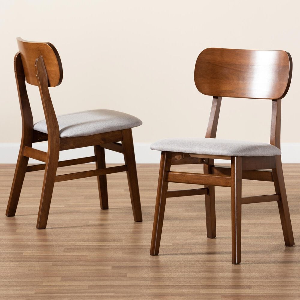 Baxton Studio Euclid Side Chair with Grey Cushion in Walnut Brown (Set of 2), , large