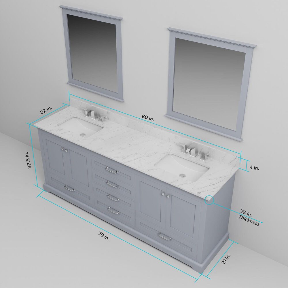 Lexora Home Dukes 80" Double Bathroom Vanity in Dark Grey with 2 cm White Cultured Marble Top and Rectangular Sinks, , large