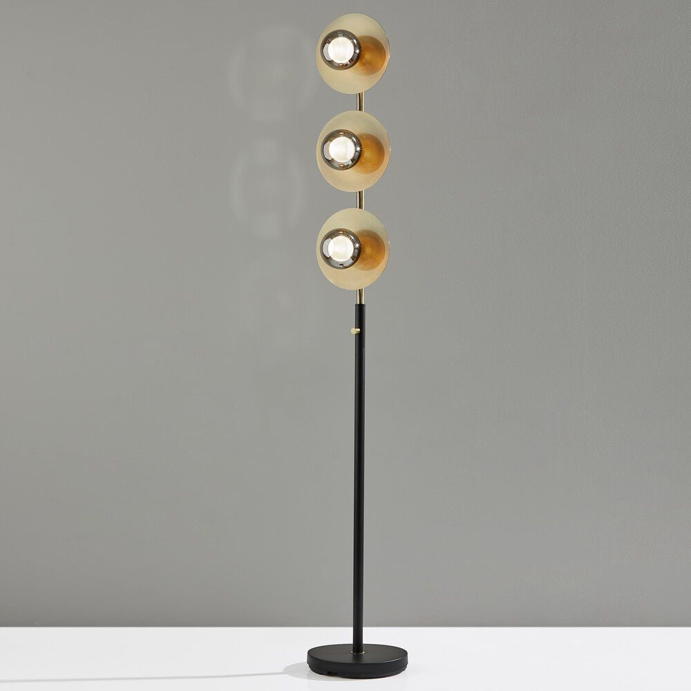 Adesso Huxley Floor Lamp in Black and Antique Brass, , large